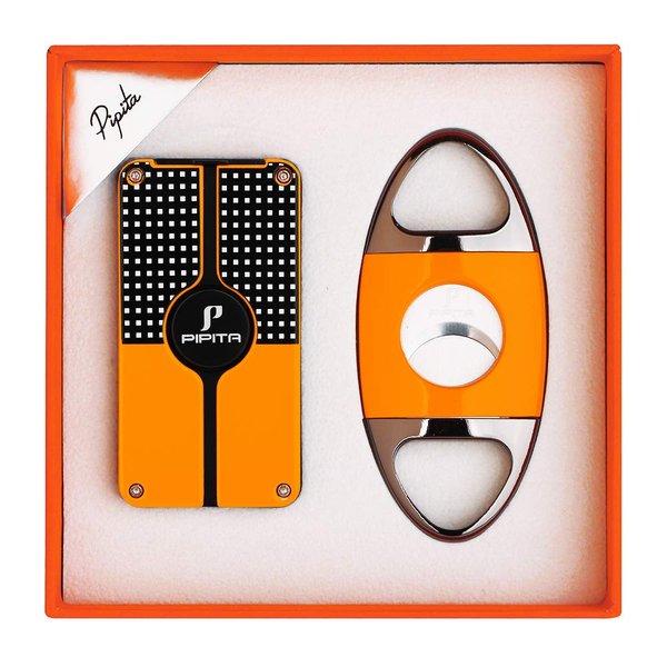 PIPITA Cigar Lighter and Cigar Cutter Set (2pcs/Set), Jet 3 Flame Cigar Lighter Torch and Cigar Cutter , Packing with Nice Gift Box (Yellow)