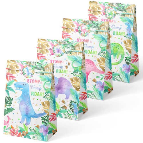 HaPiBiDesign Girls Dinosaur Birthday Party Favors, Pink Dino Party, Girls Dinosaur Theme Birthday Party Supplies (DINOSAUR BAGS)