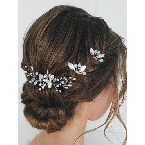 Brishow Crystal Bride Wedding Hair Comb Silver Rhinestone Hair Clips Headpieces Prom Bridal Hair Accessories for Women and Girls (Pack of 3)