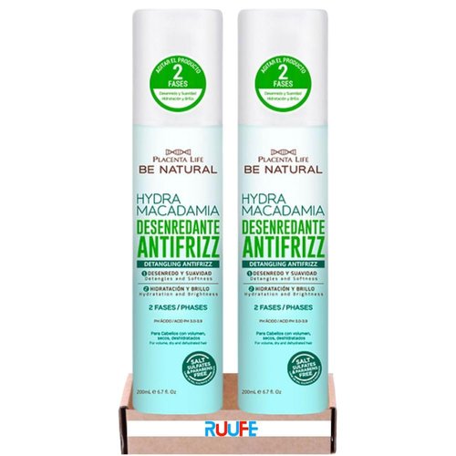 RUUFE Hydra Macadamia Hair Conditioner, 2 Pack - 200 ml - Placenta, Liffe, Be Natural, Anti-Frizz, Desenredante, Bifsico, Hidratacin and Brillo