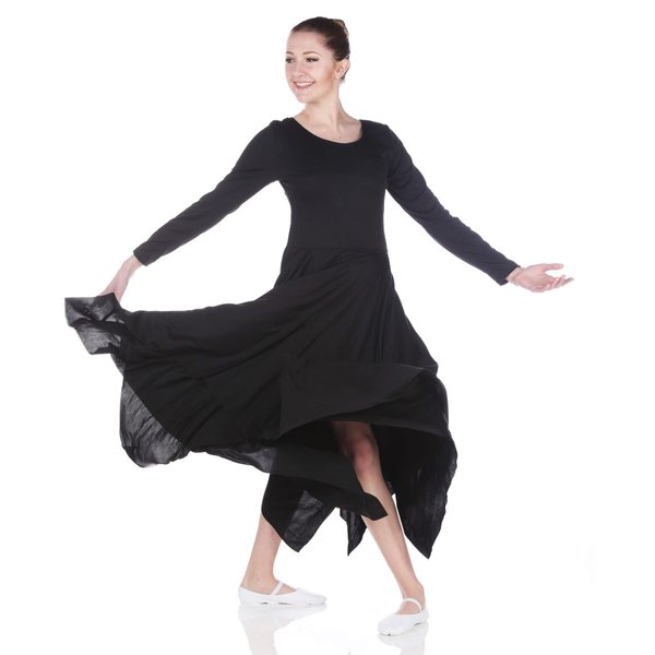 Danzcue Womens Celebration of Spirit Long Sleeve Dance Dress (2XL-3XL, Black)