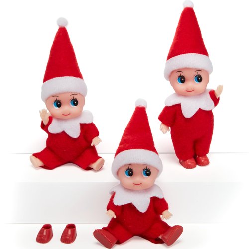 JOYIN 3PCS Christmas Red Tiny Elf Doll Soft Plush Toy Doll for Christmas Decor, Xmas Gift, Xmas Elf Doll Clothing Elf Doll
