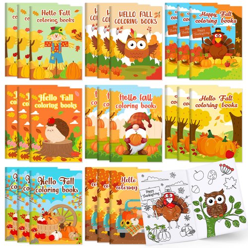 Containlol 48 Pcs Fall Coloring Books Thanksgiving Mini Coloring Books Thanksgiving Activity Book Bulk Fall Harvest Party Favors for Hello Fall Birthday Goodie Bag Gifts Activities Supplies