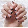 French Fake Nail Nude Nails with Black and Glitter Top Artificail Nails for Daily Wear Medium Size False Nails