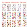 30 Sheets Temporary Tattoos Kit for Kids, Fake Cute Tattoo Stickers Waterproof, Birthday Party Favor (Unicorn ＆ Princess ＆Dessert)
