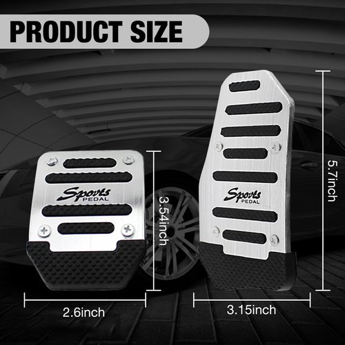 Flygun Pack-3 Car Non-Slip Pedal Pads Set, Accelerator Pedal Covers, Car Brake Pedal Protectors, Automobile Universal Replacement Accessories, for Most Cars, Trucks and Vans (Silver)