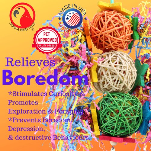 Bonka Bird Toys 1854 Tri Foraging Star 13" x 8", Parrot Preening Plucking Cage Toy, Ringnecks, Conures, Quakers, Pionus, and Similar