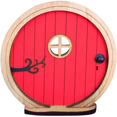 TypoGrove Fairy Doors for Trees Outdoor, Red Miniature Fairy Door Decors for Trees with Hollow Window Ornaments Patterns, Yard Art Sculpture for Tree Decoration Outdoor Statues