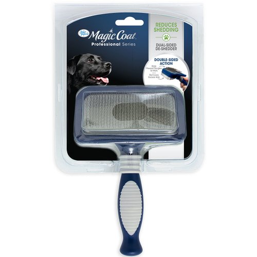 Four Paws Professional Series Grooming Brushes for Dogs & Cats, 2-in-1 Slicker Brush and Shedding Blade, Rubberized Handle, All Coat Types, Available in 3 Sizes