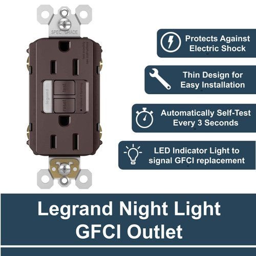 Legrand radiant 1597NTLTRDBCC4 15 Amp Night Light GFCI Self Test Tamper-Resistant Decorator Duplex Outlet with Cool Touch LED, Dark Bronze (1 Count)
