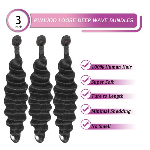 Loose Deep Wave Bundles 3 Loose Wave Bundles Human Hair 22 24 26 Inch 100% Unprocessed Brazilian Virgin Hair Bundles Weave Curly Human Hair Extensions Natural Color for Women