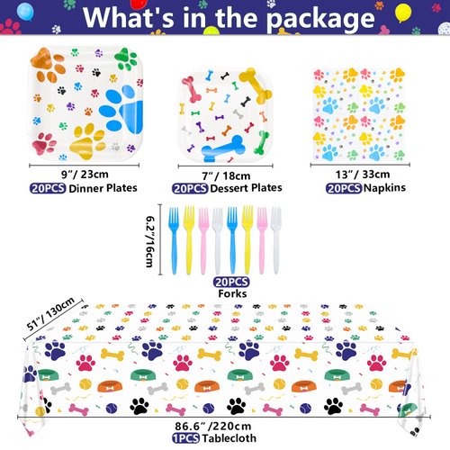 Hegbolke Dog Party Supplies Serve 20-81Pcs Plates Napkins Tablecloth Forks Set for Doggy, Kids, Dog Birthday Party Decorations Dog Theme Party