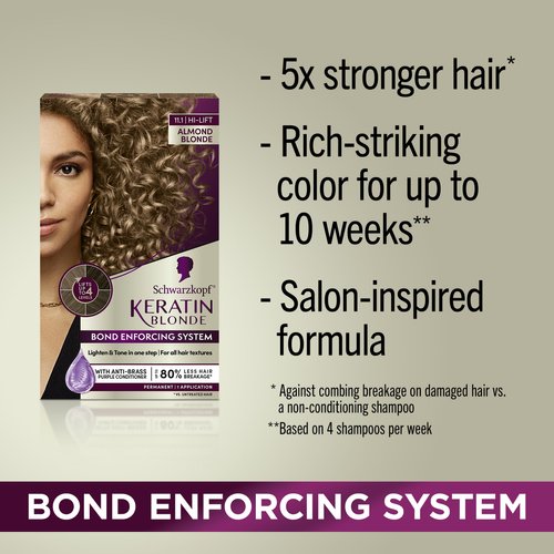 Schwarzkopf Keratin Blonde Hair Dye Almond Blonde 11.1, Hi-Lift Permanent Color, 1 Application - Hair Color Enriched with Keratin, Lightens up to 4 Levels and Protects Hair from Breakage*