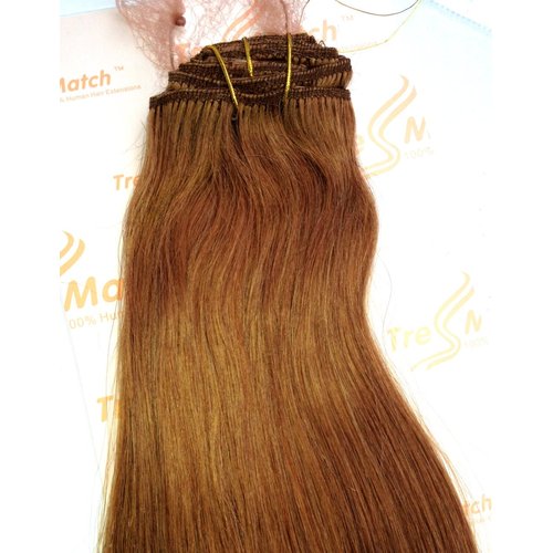 TRESSMATCH 20"-22" Remy Human Hair Clip in Extensions Thick to Ends Light Auburn/Red (Color #30) 9 Pieces(pcs) Full Head Set [Weight:4.4oz/125gra