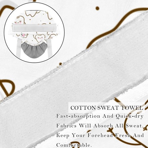 Niaocpwy Cute Teeth Dental Design Working Cap with Buttons Long Hair Elastic Ribbon Tie Back Hat for Women