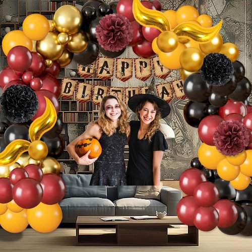 Syuebt Magical Wizard School Birthday Party Decoration Include Magic Wizard School Balloon Arch Kit, Tassel Flower Ball for Magical Theme Birthday Baby Shower Party Supplies