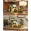 Muiurple Flower House with Coffee Shop Building Set, Outdoor Parasol & Piano Building Kits with Lights, Greenhouse Model Gifts for Her, Home Decoration Office Coffee Bar Display(485 Pieces)