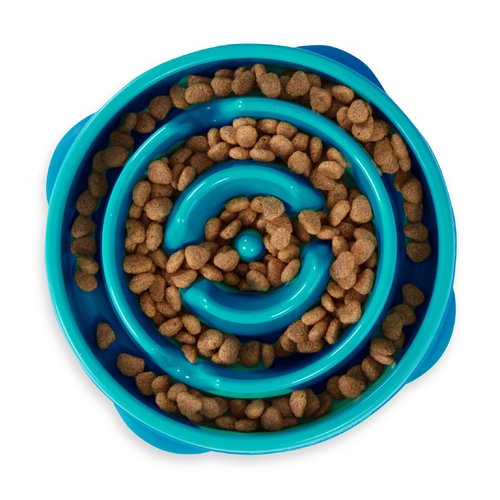 Outward Hound Fun Feeder Slo Bowl, Slow Feeder Dog Bowl, Medium/Mini, Turquoise