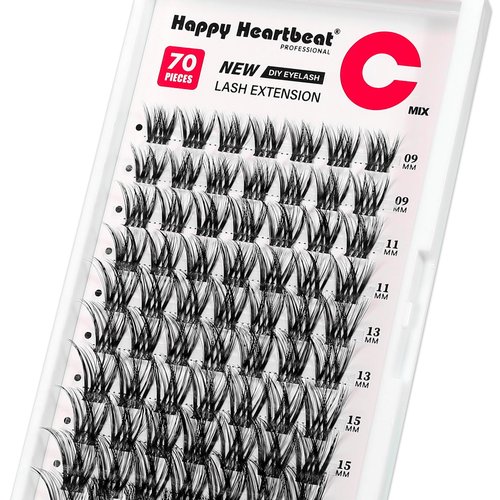 Lash Clusters Thin&Invisible Individual Eyelash Extension Volume Natural C Curl Flexible Clear Band Cluster lashes Mixed Length Reusable DIY False Eyelashes Happy Heartbeat(Black A6-C)