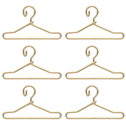 50Pcs Mini Clothes Hangers Metal Doll Clothes Dress Outfit Holders Wire Rack Stand for Miniature Dollhouse Gown Closets Toys Bedroom Accessories Golden 40mm