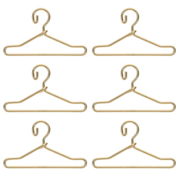 50Pcs Mini Clothes Hangers Metal Doll Clothes Dress Outfit Holders Wire Rack Stand for Miniature Dollhouse Gown Closets Toys Bedroom Accessories Golden 40mm