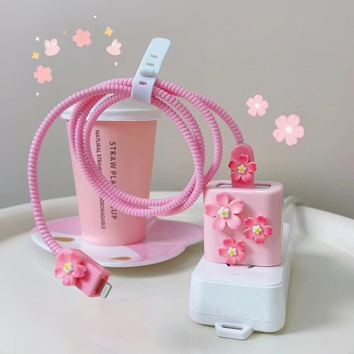 Yivenbarity Protective Case for iPhone 20W USB-C Adapter Charger Cable,3D Cherry Cartoon Pattern Design Protective Charger Cover for Women Girl with Cable Protector for iPhone Charger Fast Charging