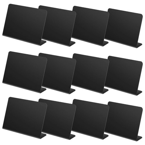 12 Pcs L-Shaped Mini Chalkboard Signs Acrylic Chalkboard Buffet Tags Small Black Food Display Stands for Message Board Signs, Weddings, Tents, Birthday Parties