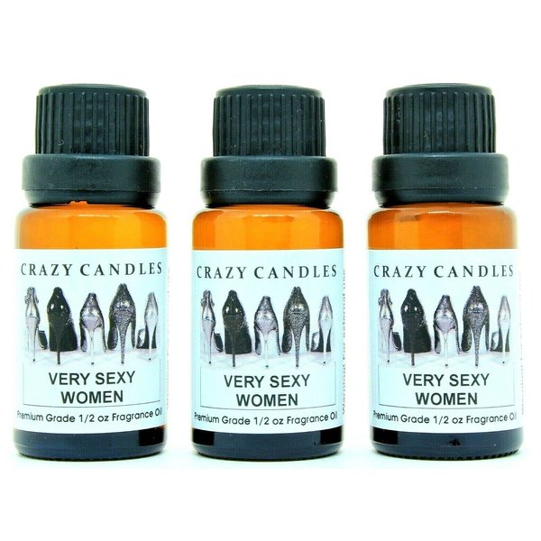 Crazy Candles Very Sexy Women 3 Bottles 1/2 Fl Oz Each (15ml) Premium Grade Scented Fragrance Oil BlackBerry, Freesia, Lily and Suede