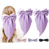 PQZKLDP 2PCS Silky Satin Hair Bows Big Versatile Hair Bows Cute Clips for Women Purple Hair Bow Ribbons Oversized Long Tail Metal Clips Bowknot Aesthetic Hair Accessories (PD 208)