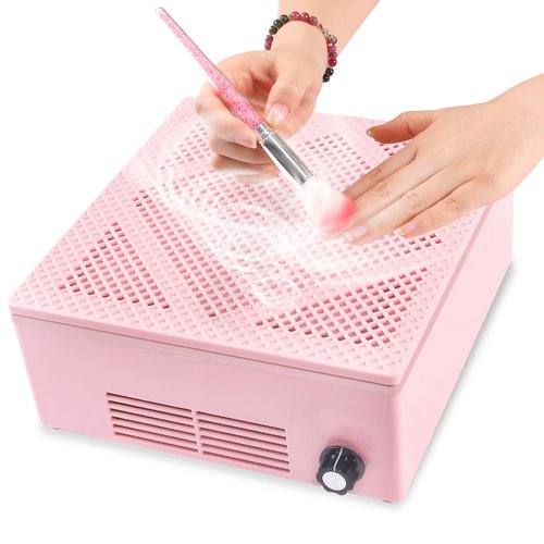 heemeei Nail Dust Collector, 60w Professional Nail Fan Dust Collector with Reusable Filter and Cleaning Brush, Nail Dust Collector Vacuum for Nail Drills Nails Tech Acrylic Gel Nails Polishing(Pink)…
