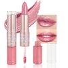 evpct 2 in 1 Light Pink Glitter Shimmer Shiny lipstick & Liquid Lip Gloss, Metallic Dual Ended Lipstick with Hydrating Lightweight Formula, Shiny Glossy Lip Stick Makeup for Women stay on all Day 01