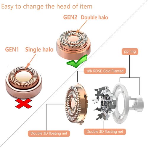 Replacement Heads for Finishing Touch Flawless Facial Hair Remover Device for Women, Replacement Blades for Flawless Replacement Heads Gen 2, 18k Gold with Gurelax Flannel Bag（4PCS)