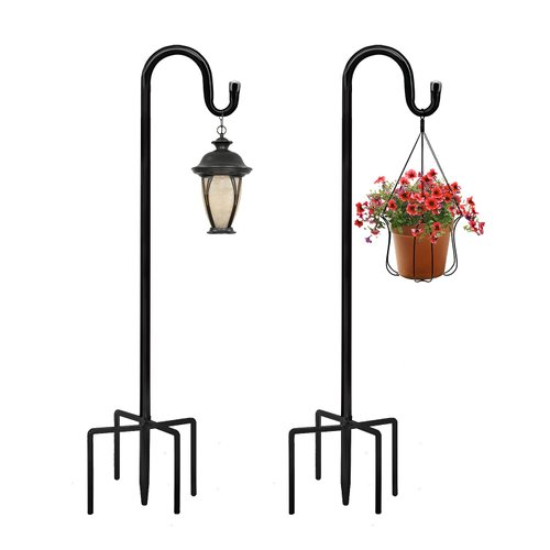 JOYSEUS Shepherd Hooks 2 Pack - 48 Inches High 1/2 Inch Thick Adjustable Rust Resistant Shepards Hooks for Outdoor Solar Lights, Lanterns, Flower Basket, Bird Feeder.
