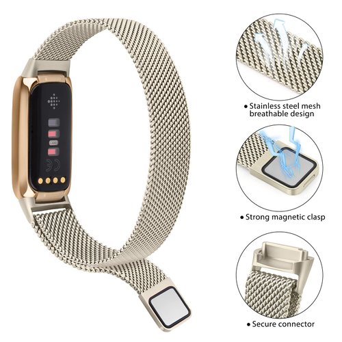 Vanjua Metal Band Compatible with Fitbit Luxe , Stainless Steel Mesh Loop Adjustable Wristband Replacement Strap For Special Edition Fitness Tracker Women Men (Champagne Gold)