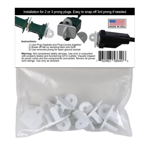 Weatherproof Gaskets & Plug Covers | Outdoor/Indoor GFCI Protector, Christmas String Light Installation, Waterproof Extension Cord Gasket Electric Plug Covers Stop GFCIs from Tripping (White, Qty 5)