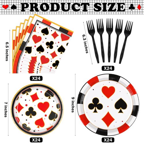 durony 96 Pieces Casino Theme Party Supplies Casino Paper Plates and Napkins Disposable Casino Party Plates Forks Poker Club Las Vegas Birthday Party Decorations, Serve 24 Guests