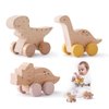 Wooden Dinosaur Cars Montessori Toys for Babies Baby Push Car Toys Wooden Toy Vehicles Development and Infant Grasping Montessori Toys(3PCS)