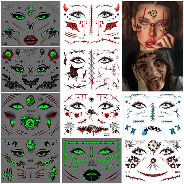 Syunyin Halloween Tattoos, (10 Sheets) Spider Temporary Tattoos Adult Face Tattoo Carnival Fake Tattoos including Glow in the Dark Tattoos Festival Tattoos for Kids and Girls Tattoo Stickers for Party