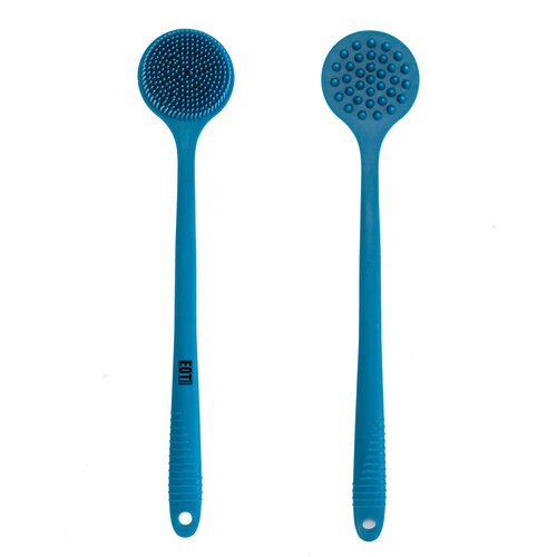 EOT Wellness Bendable Long Handled Silicone Back & Scalp Scrubber - Bath Shower Back Brush, Shampoo Scalp Massager, Shampoo Brush (Blue Sapphire)