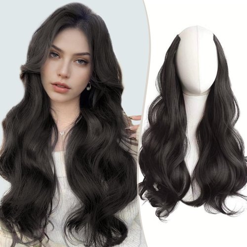 FAVE V-Shaped Clip in Extensions Synthetic Hair Extension Wavy Hair Extensions Brown Black Hair E...