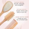 Wooden Hair Brush Set - Paddle Brush, Round Brush & Comb, Hair Brushes with Soft Bristles, Hairbrushes for Women by Lily England (Rose Gold)