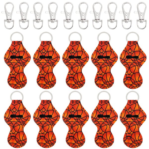 allydrew 10 Pack Chapstick Holder Keychain, Keyring for Lip Balm Lip Gloss Lipstick with 10 Pieces Metal Keyring Clasps, Basketball
