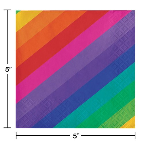 Creative Converting 665972 Rainbow Stripes Lunch 3-Ply Paper Napkins, Multicolor, 6.5", 16 Ct.