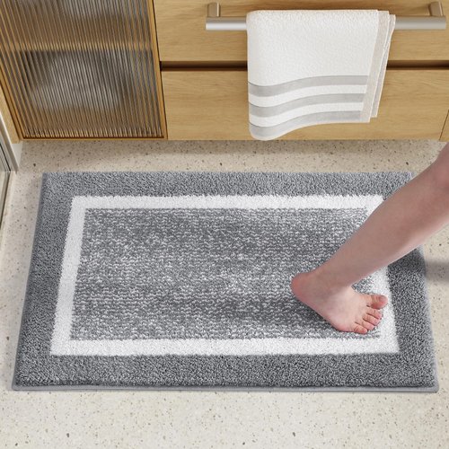 Color&Geometry Bath Mats for Bathroom Non Slip, 20"x29" Standard Sized Gray Bathroom Rugs, Absorbent, Soft, Washable, Microfiber Bath Mat Bathroom Carpet