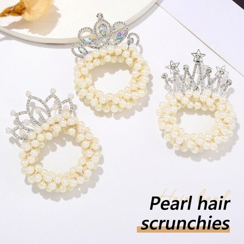 Fashey Pearl Hair Ties Beaded Ponytail Holder Rhinestone Hair Scrunchies 3 Pcs Elastic Hairband Hair Accessories for Women (type C)