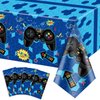 PIXHOTUL 4 Pcs Video Game Party Tablecloths, 51" x 86" Plastic Disposable Table Covers Blue Gaming Birthday Party Decorations for Boys Kids' Gamer Party Supplies