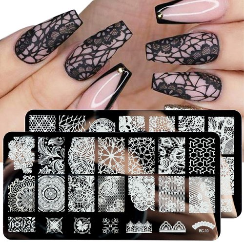 Nail Stamper Kit 4pcs Nail Art Stamping Plates Flower Leaves Image Template with Clear Stamper and Scraper Decoration Rhinestones for Nails Manicure DIY Design