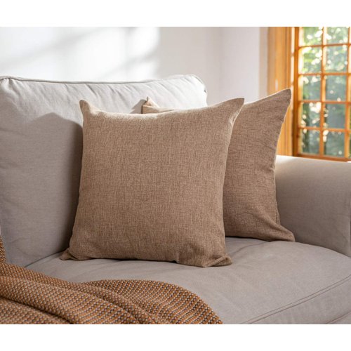 Elara Star Set of 2 Linen Throw Pillow Cases Solid Square Decorative Pillow Covers 18x18 Inch for Couch Sofa Bed Chair,Natural Linen