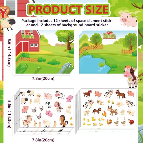 24 Sheets Farm Animals Stickers Party Favors Waterproof Stickers for Kids Animal Cute Stickers Wall Decal Self Adhesive Sticker for Farm Theme Party Decor