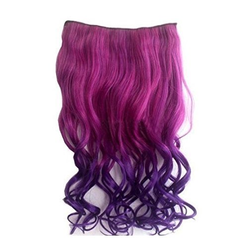 CJESLNA Fashion Sexy Two Tone Long Curl/curly/wavy Clip in Hair Extensions Pieces Wig Girls, Shade Hot Pink to Dark Purple